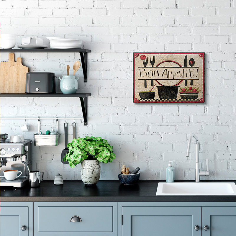 Bon Appetit Phrase Vintage Kitchen Cooking Charm by Dan DiPaolo - Graphic Art, Wrapped Canvas, 16" H x 20" W x 1.5" D