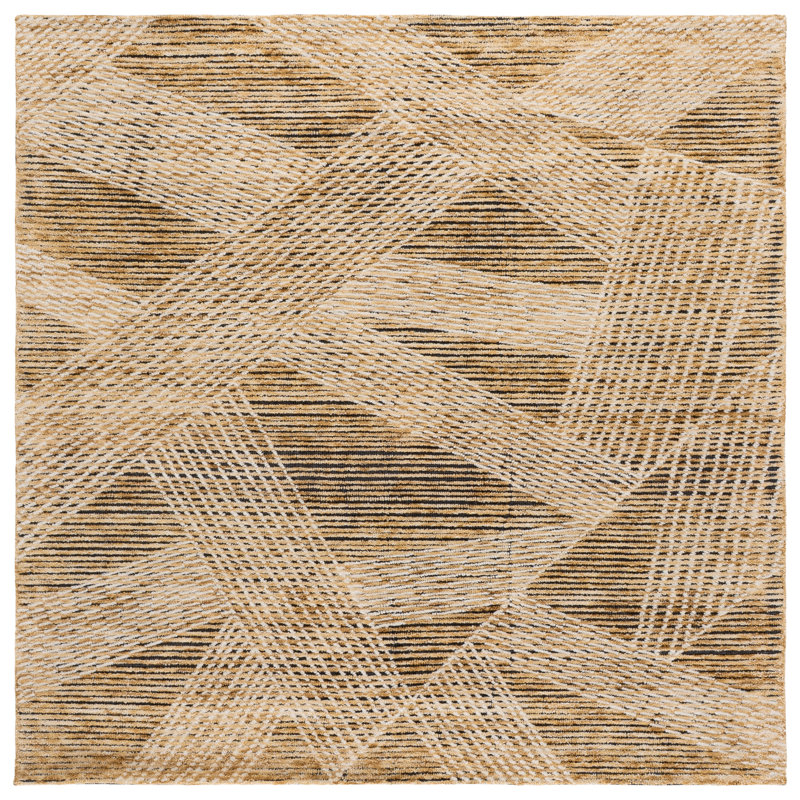 Ebony Hand Tufted Wool Abstract Indoor Rug, Square 6'
