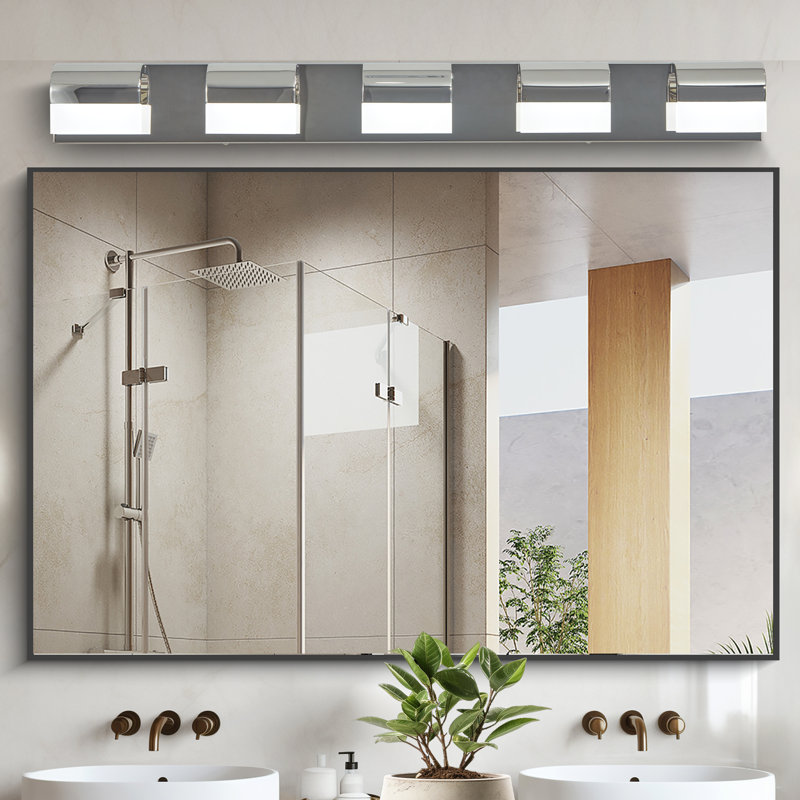 Modern LED Vanity Light, Dimmable And Reversible, 5 Lights, 4.3" H x 38.2" W x 3.5" D, Chrome