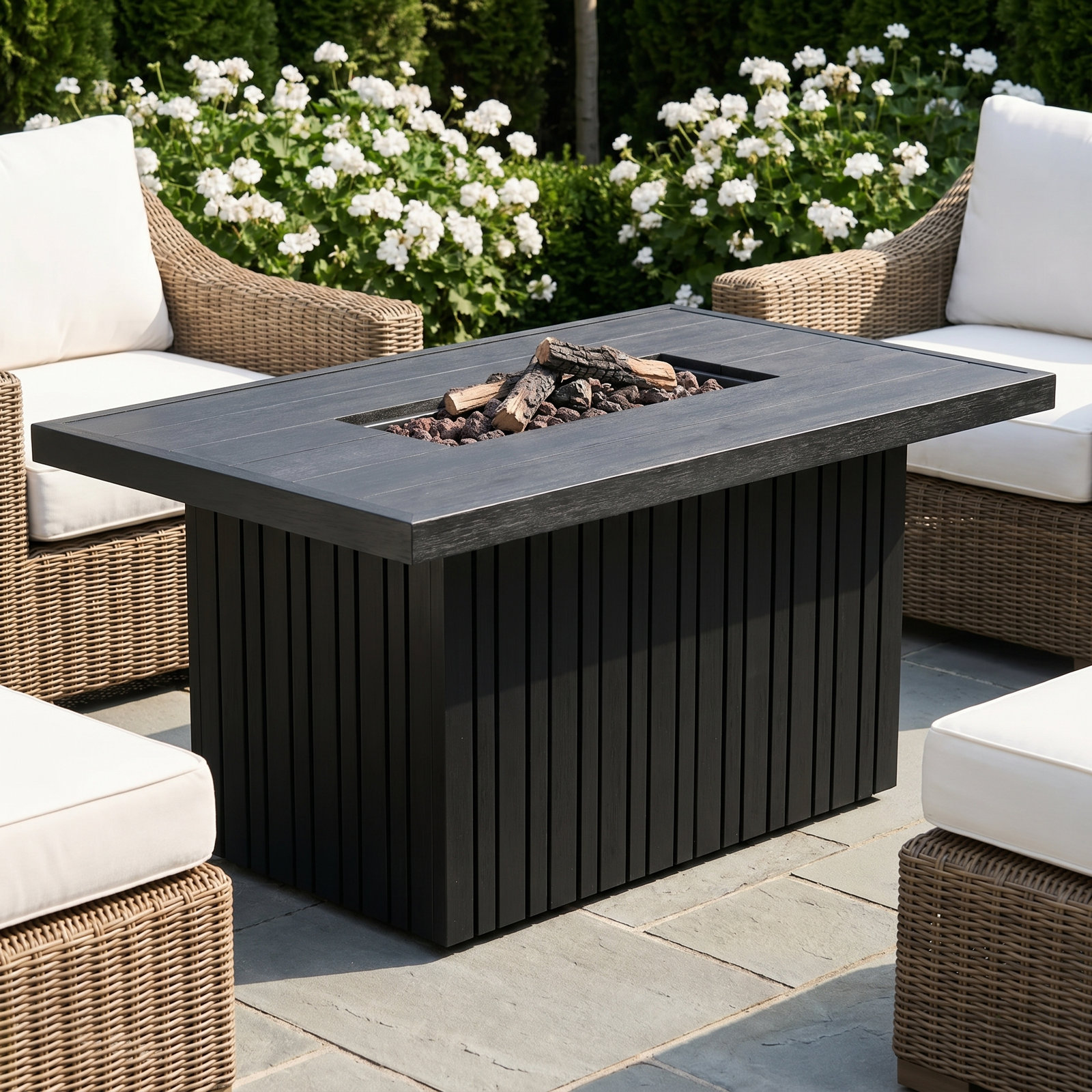 Calvin Fire Pit by Real Flame, Black Coral, Rectangle