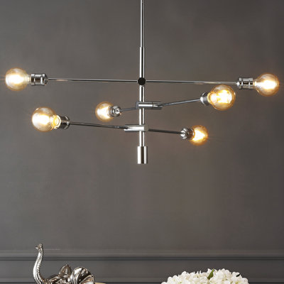 Luminaire suspendu moderne ajustable à bras en fer 6 lumières à DEL 36 po Atlas, chrome