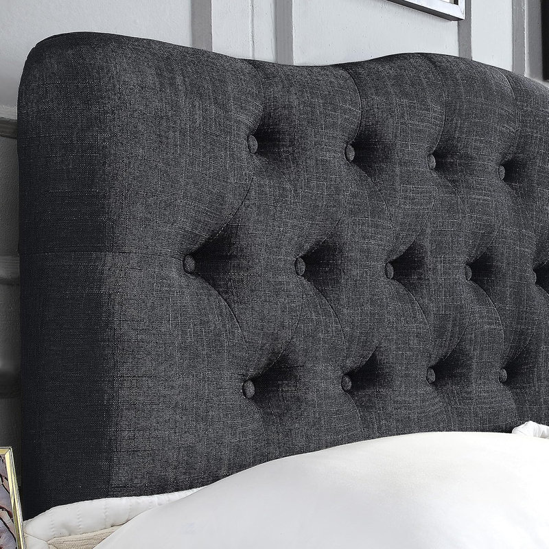 Linen Upholstered Headboard-Modern-Adjustable Height-Button Tufting, Full, Black