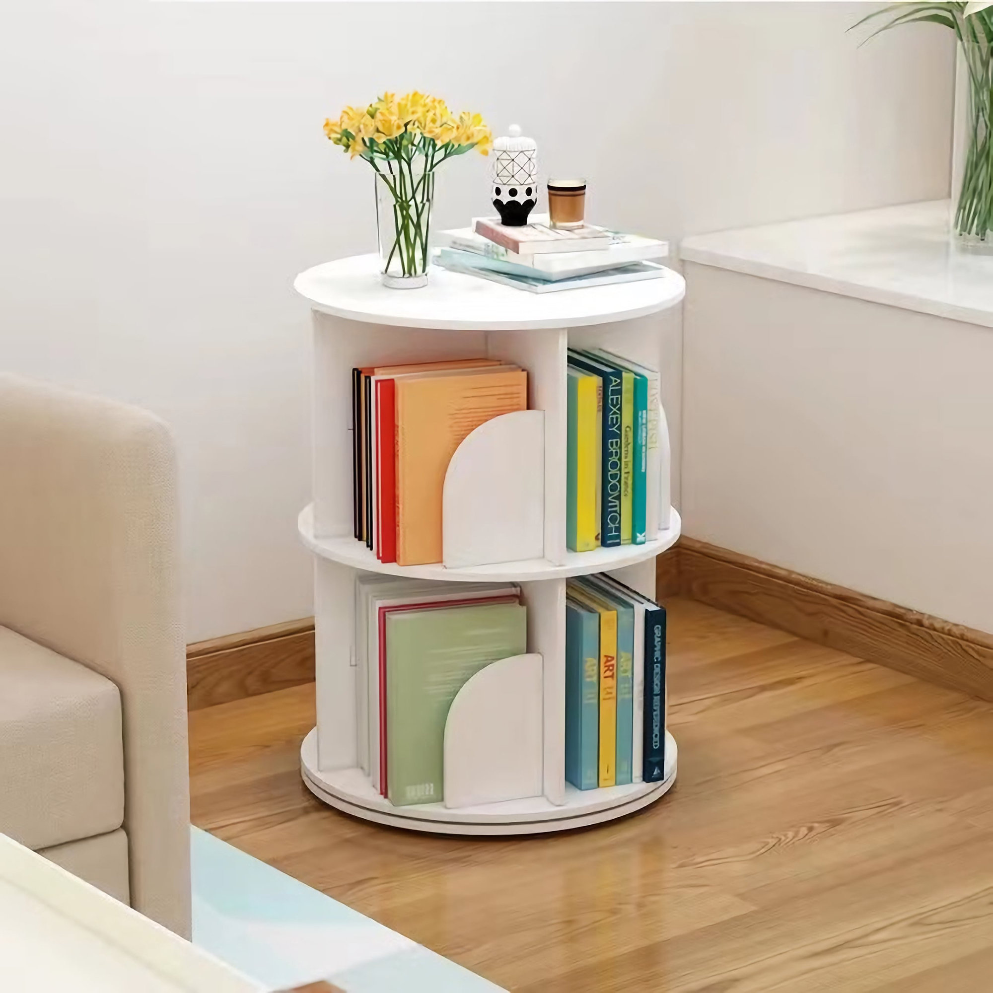 Latitude Run® 2 Tier 360° Rotating Stackable Shelves Bookshelf ...