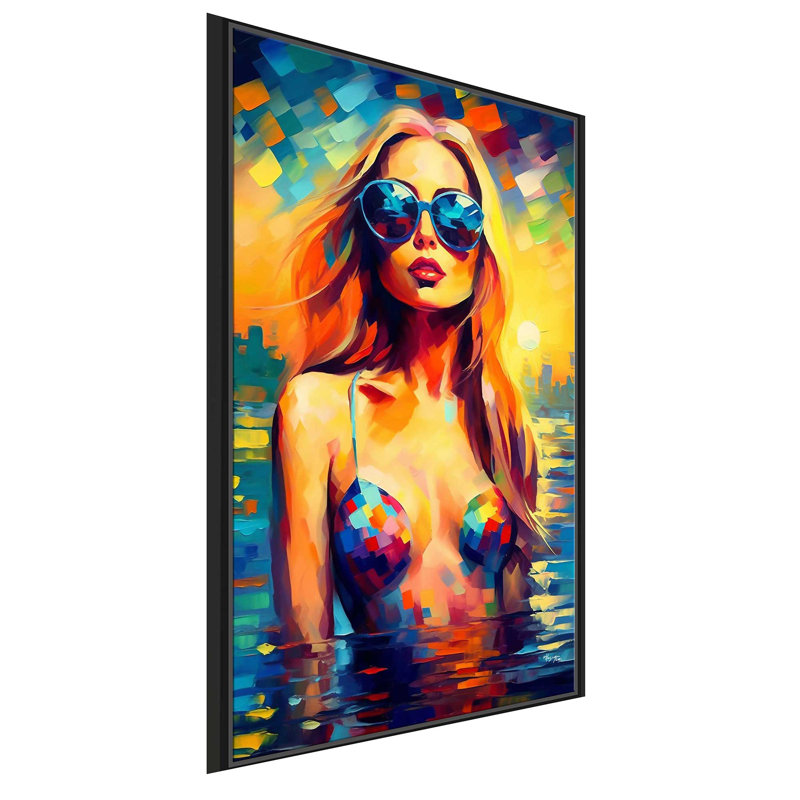 «Summer Girl in Bikini» par V2 Design Co. - Peinture sur toile à cadre flottant, H 33,5 po x l 21,5 po x P 2 po