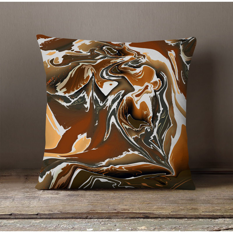 Throw Pillow With Insert, Brown/Orange Abstract 2, 18"H x 18"W