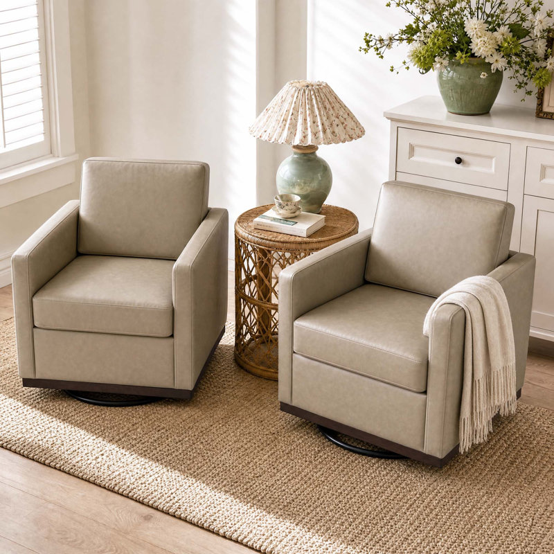 Fauteuil rembourré pivotant, Similicuir crème