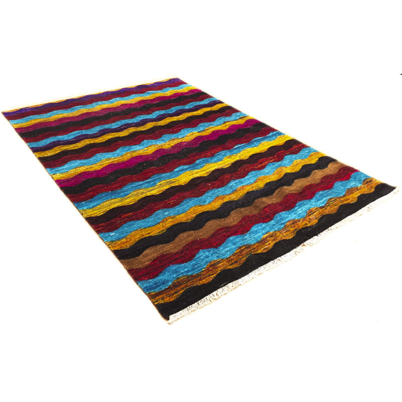 Tapis doré en soie noué à la main de conception unique 6 pi x 9 pi Arrowood