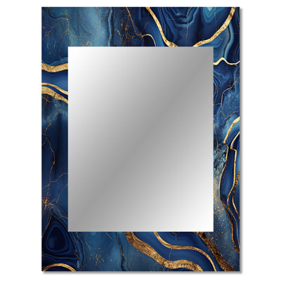 Blue and gold Abstract Marble Mirage III - Marble Decorative Wall Mirror, Modern Large Mirror, Printed Metal Art