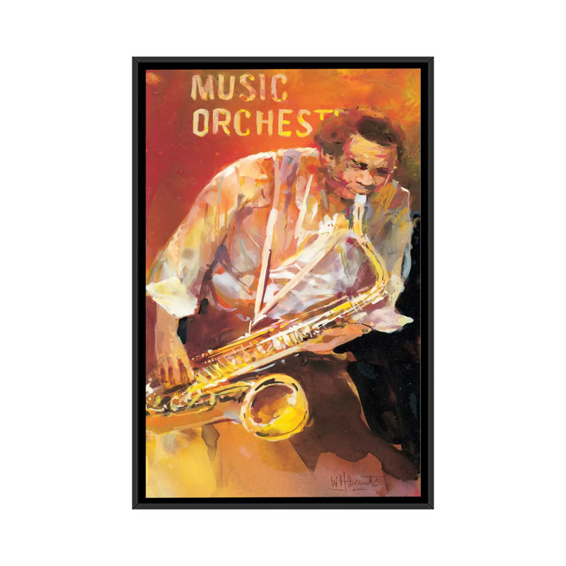 « jazz ii », impression sur toile, H 26 po x l 18 po x P 1,5 po, Toile avec cadre noir, Pas de tapis