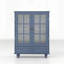 Buffet minimaliste bleu avec portes doubles en verre et tiroir, rangement moderne en bois pour les espaces de vie et de salle à manger