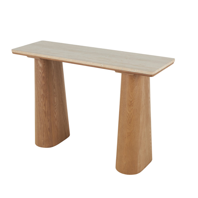 Cole And Grey Wood Console Table With Rectangle Beige Marble Tabletop