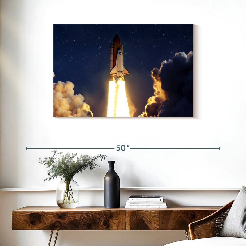 Oberle Rocket Launching Through Clouds, 24" H x 36" W