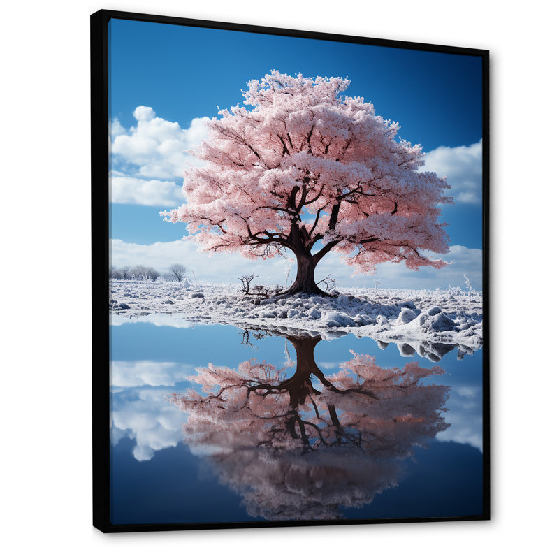 Dariush " Pink Tree Whimsical Reflections ", H 40 po x l 30 po x P 1,5 po, Cadre flottant noir
