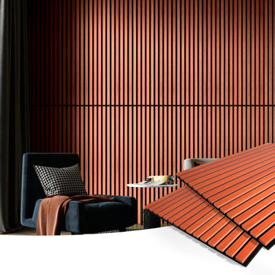 4Pcs 23.6" x 47.24" Wood Look Acoustic Slat Wall Paneling,Sound proof 3D Wall Panels (31 sq.ft./Case)