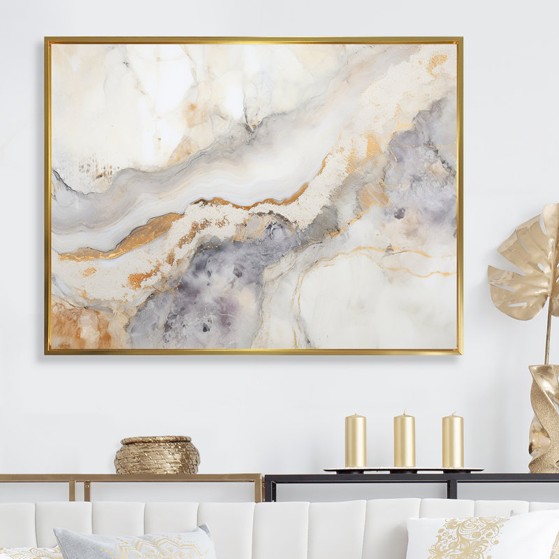 «Beige and Gold Stone Geode Scenery Minimalisme I», reproduction d'art sur toile, Cadre flottant doré