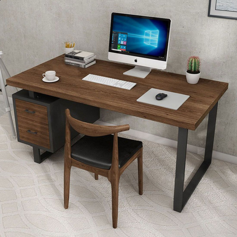 Bureau de direction rectangulaire en bois massif noyer avec tiroirs, H 29,53 po x l 55,12 po x P 23,62 po