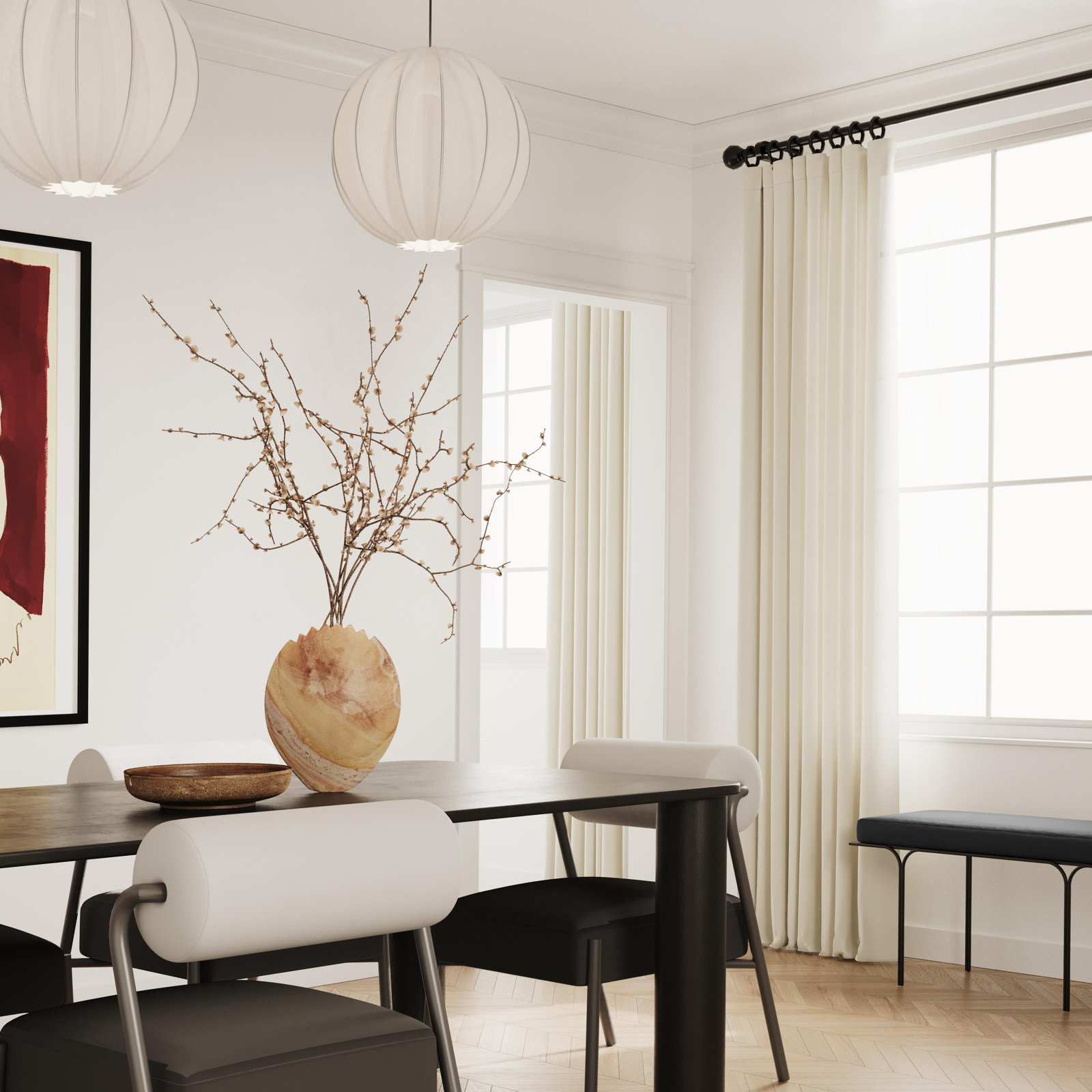 Demson 106" Dining Table, Black Oak