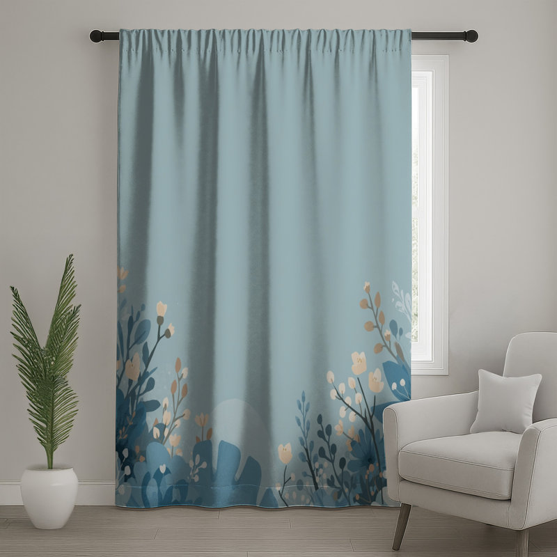 Rideau bleu à motif floral, voilages et rideaux à motif floral - 1 panneau, 50" x 92" - 1 Panel, Blocage