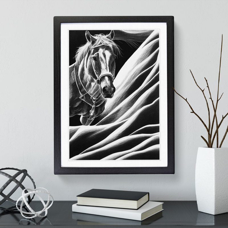 Monochrome Horse No.4 - Framed Print, Black, 64cm H x 46cm W x 2cm D