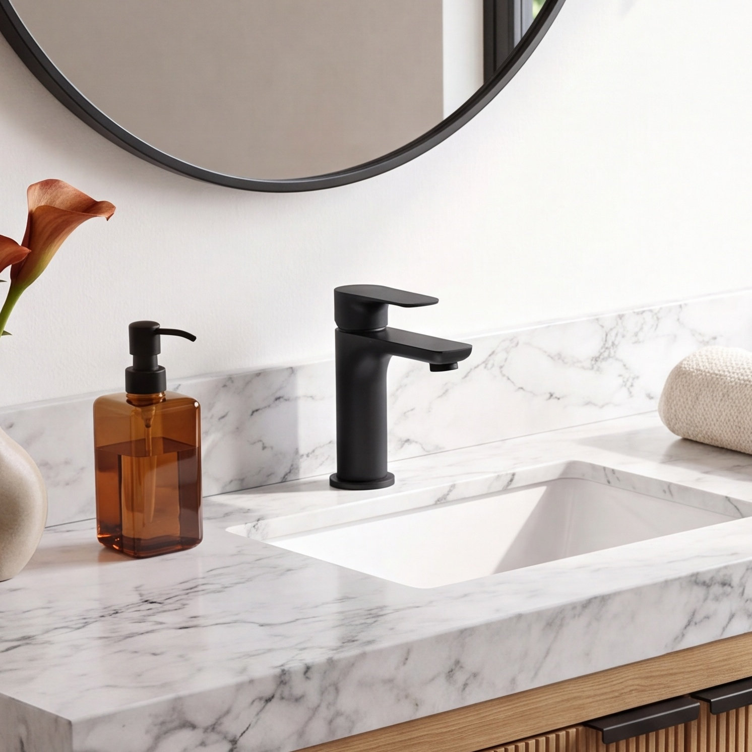 Tender Single-Hole Bathroom Faucet with Drain, Matte Black