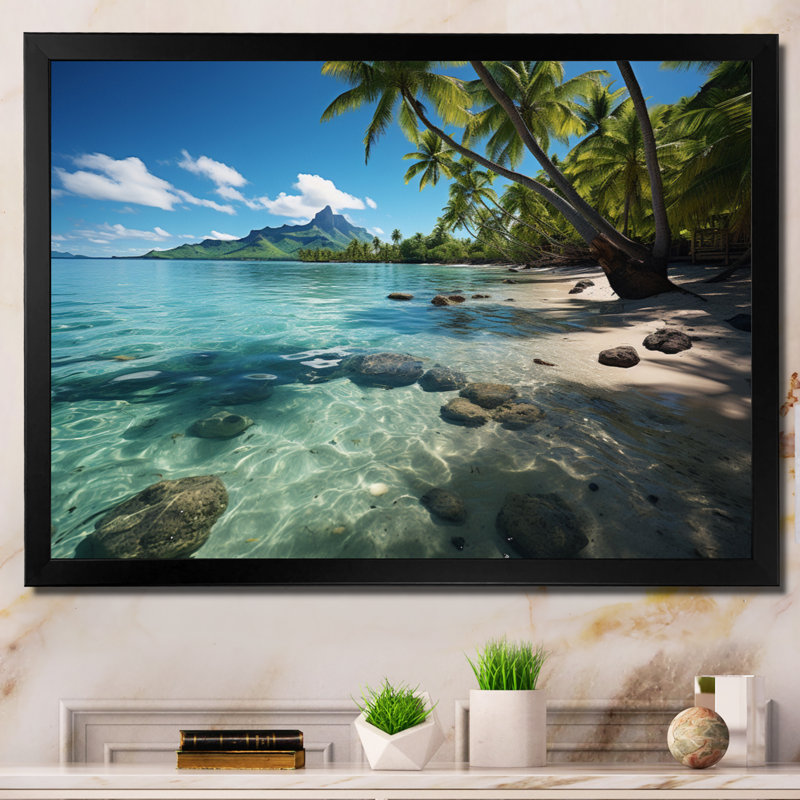 Ambor Bora Bora Beach IV - Imprimé, Cadre simple noir, H 30 po x l 40 po x P 1,5 po