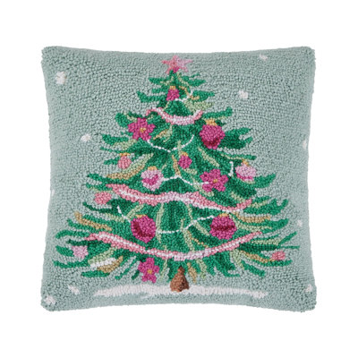 Coussin en laine rose et vert