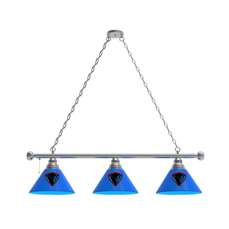 3 - Light Pool Table Lights Pendant, Chrome, DePaul Blue Demons