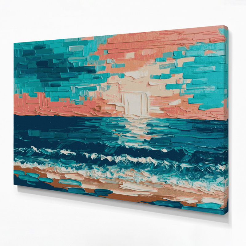 Coastal Beach Pixels Blue Canvas Wall Art, 24" H x 36" W