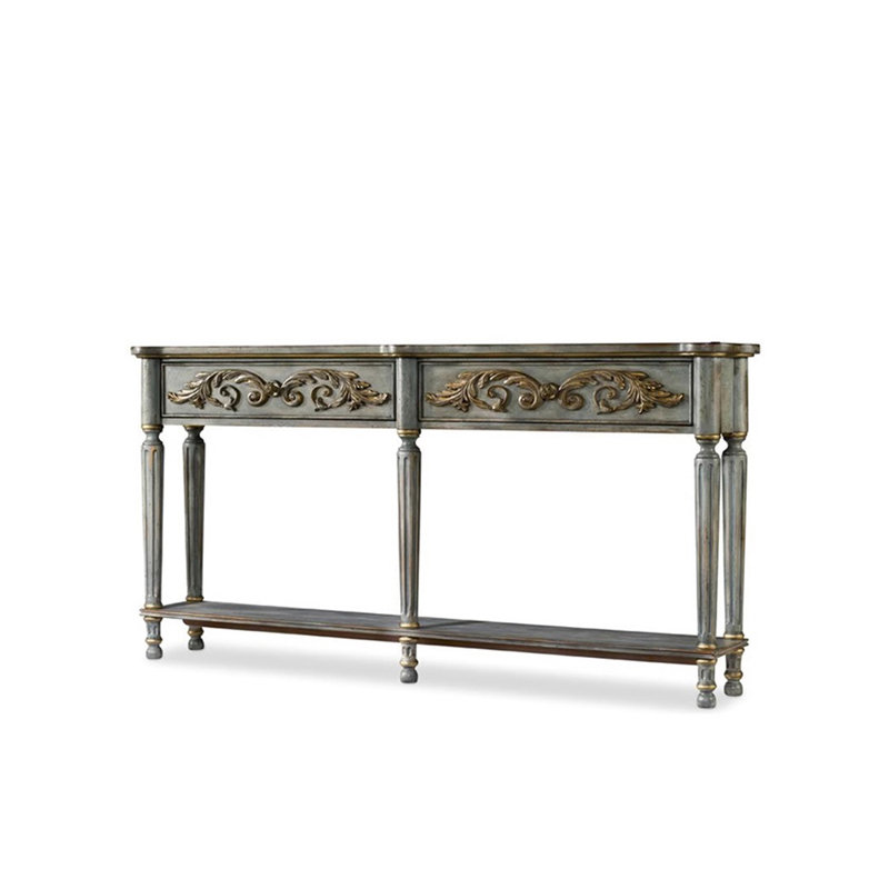 Armoire d'appoint longue sculptée à la main, H 35,43 po x l 62,99 po x P 14,17 po