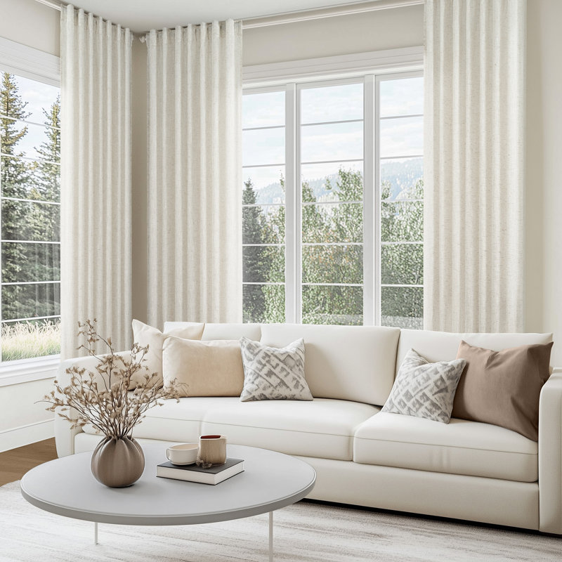 Dennan Linen Curtain Rod Pocket Back Tab,Linen Semi Sheer Curtains for Bedroom, 50" W x 90" L, Natural