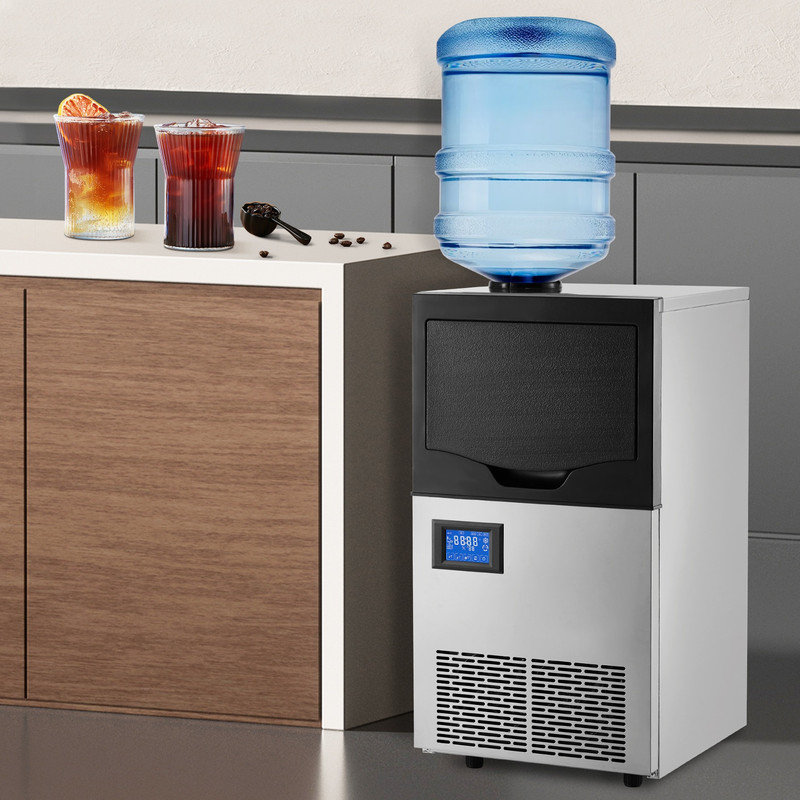 Machine à glaçons commerciale de 140 lb / 24 heures, ajout d'eau bidirectionnelle, bac de rangement de 280 W et 22 lb, machine à glaçons de 0,9 pouce d'épaisseur, fonction de nettoyage automatique idéale pour la maison, le bar, l'hôtel, le restaurant