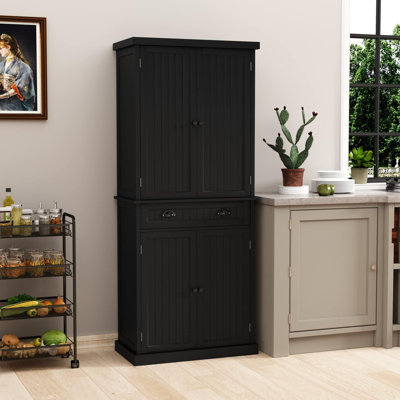 72" Kitchen Pantry  with Adjustable Shelves and a Large Drawer, Black