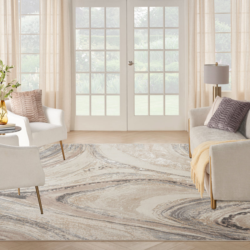 Abstract Machine Woven Area Rug in Cream/Grey, Rectangle 9' x 12'