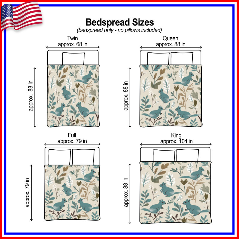 Teal Squirrels With Leaves Bedding Squirrels Bedspread Animals, Twin