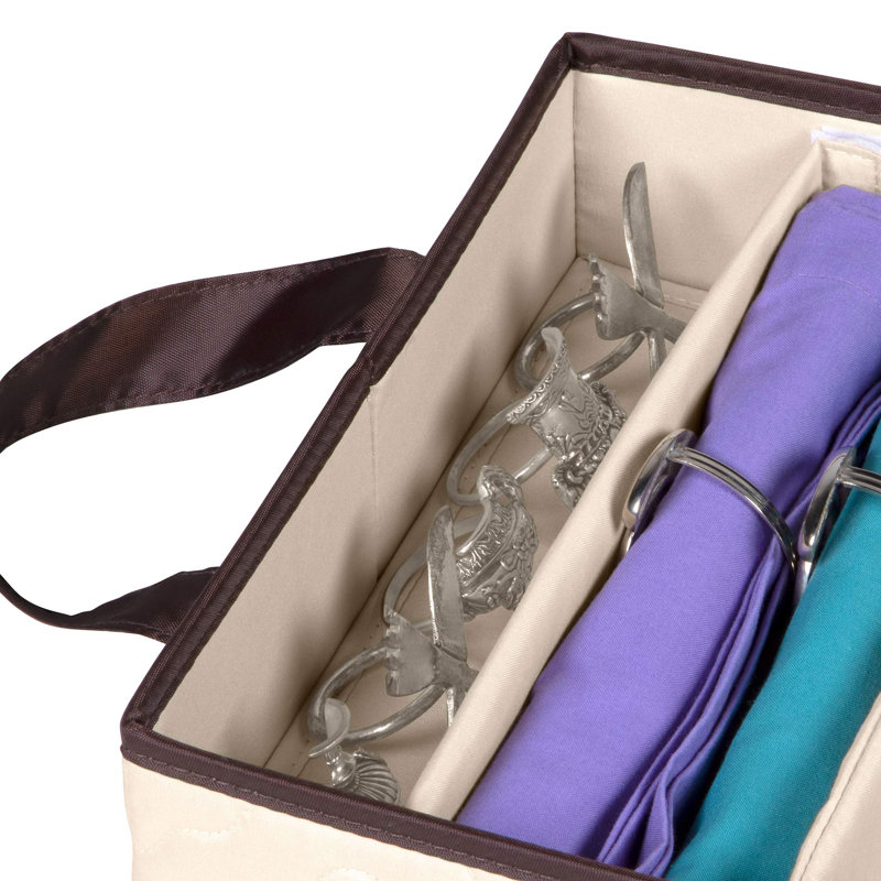Flatware Storage Case - Durable 5 Compartment Silverware Storage Container Box With Removable Lid And Easy To Carry Handles