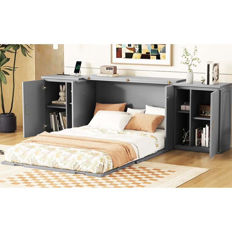 Lit avec tablettes - gris pour créer de l'espace supplémentaire à la maison