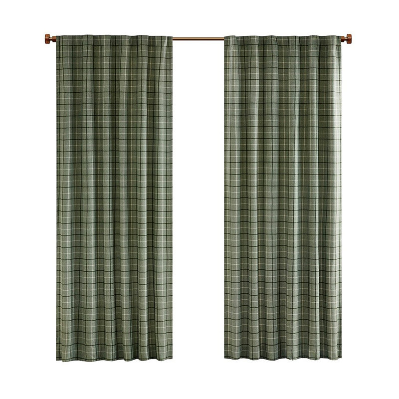 Panneau de rideau à passants et passe-tringle à carreaux avec doublure en molleton 50 x 84 po, Brun, L 50 po x L 84 po