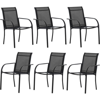 Outdoor Dining Chairs Set Of 6, Stackable Patio Chair With PVC-coated polyester Fabric, Lightweight Garden Chairs For Poolside, Backyard, Camping, Black