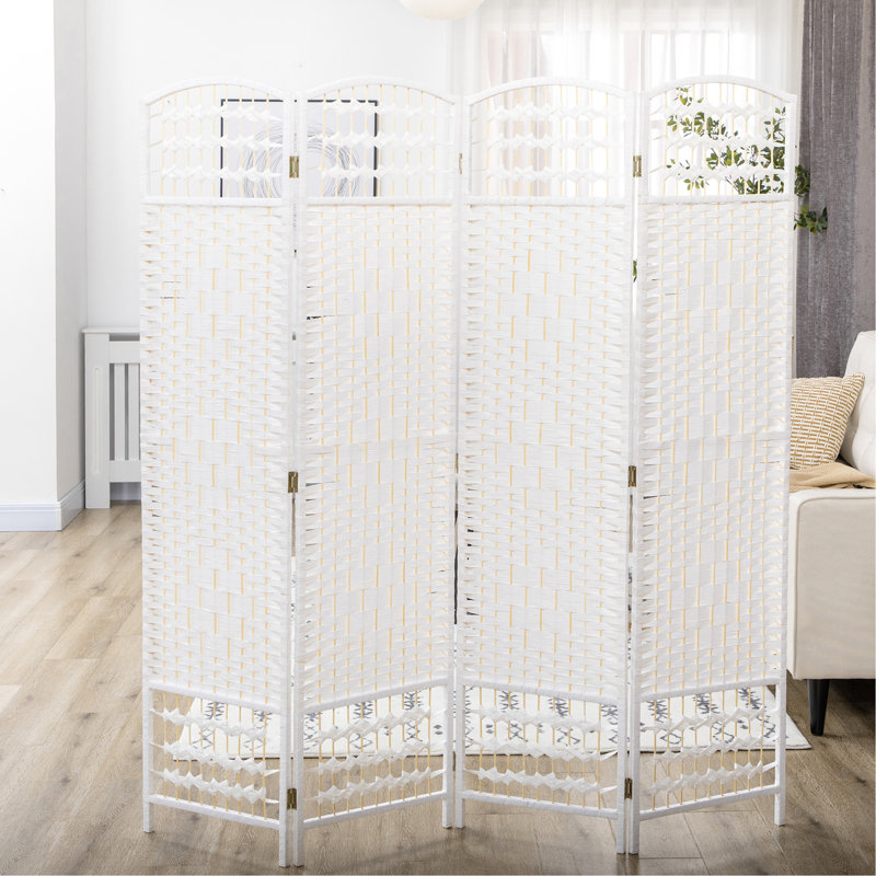Alaudin 67'' H Solid Wood Folding Room Divider, 4, 67" H x 63" W x 0.5" D, White