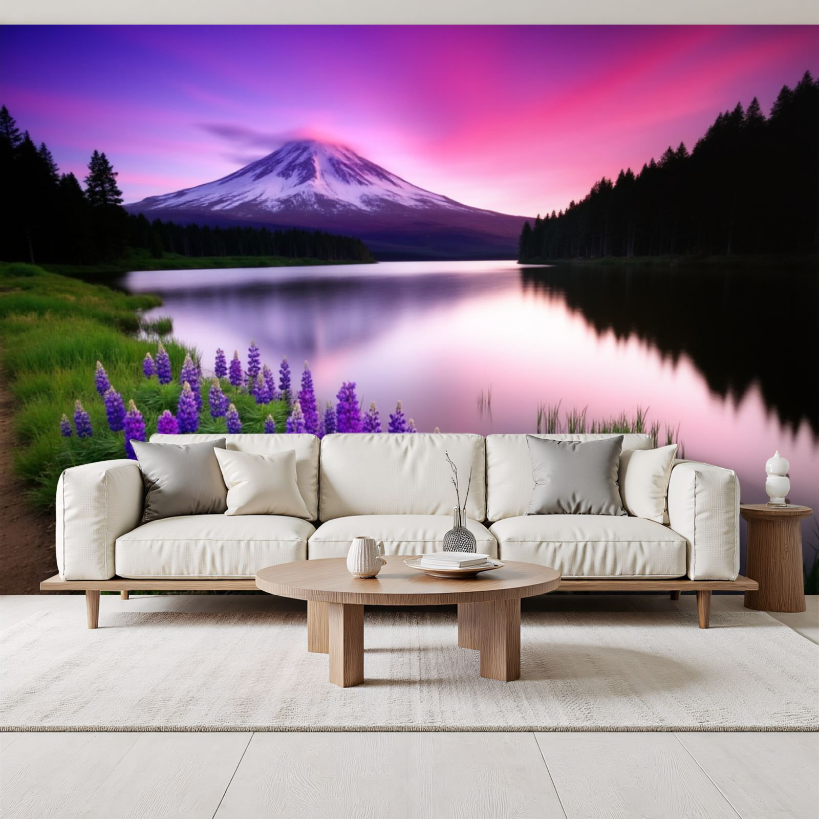 Red Barrel Studio Landscape Peel and Stick Wallpaper Serene Lake Purple ...