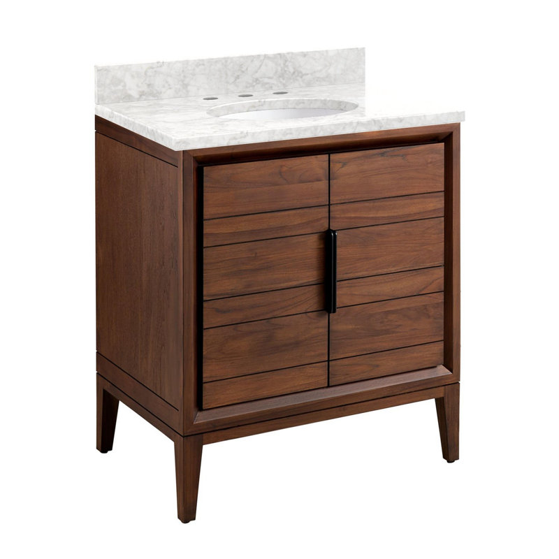 30" Aliso Single Bathroom Vanity Set with Oval Undermount Sink, 8" Widespread, Carrara Marble, Java
