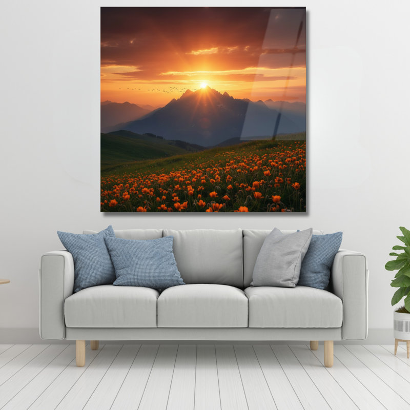 Art mural en verre Mountain Sunset, H 14 po x l 14 po