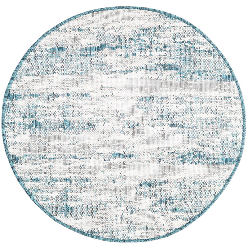 Outdoor Iris Area Rug Blue-Green Color, Round 3'