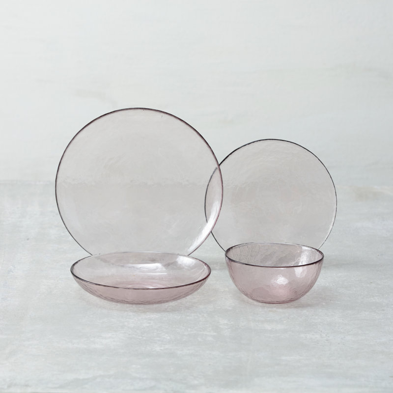 Fortessa Los Cabos 16 Piece Glass Dinnerware Set, Pink