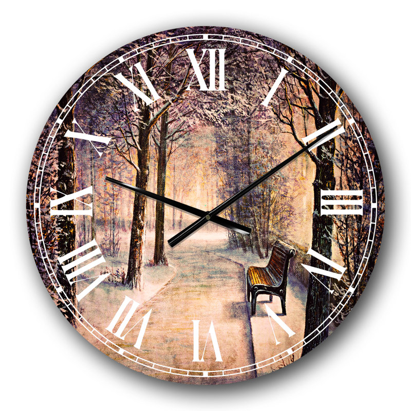 Banc dans le parc pendant l'hiver Afternon Glow - horloge murale de ferme, Petit