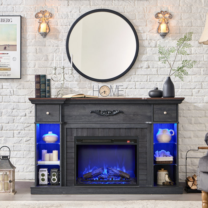 54.7" Electric Fireplace with Mantel, Fireplace TV Stand for 60 Inch TV with Storage, Gray