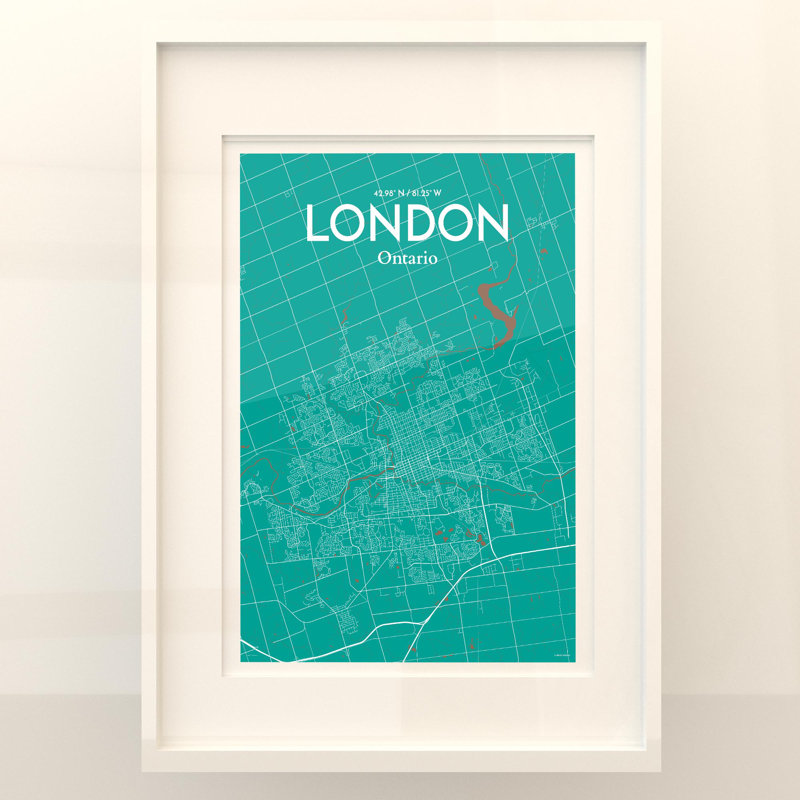 Carte de la ville de Londres, Canada, ensemble d'impressions non encadrées, H 27,6 po x l 19,7 po, Vert / Brun