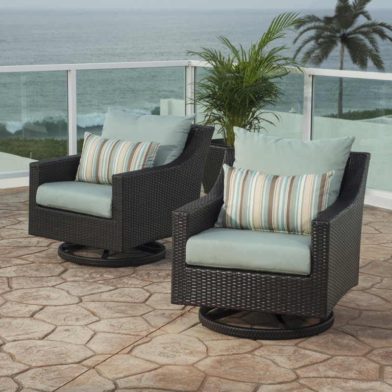 Fionnula Swivel Patio Chair With Sunbrella Cushion Covers, Bliss Blue Geometric Sunbrella®