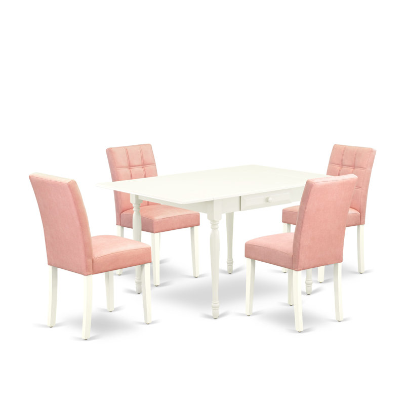 Ensemble de salle à manger rectangulaire L 54 po x l 36 po Cintia, Blanc lin, Beige / rouge, 5 Pieces: 1 Table,4 Chair