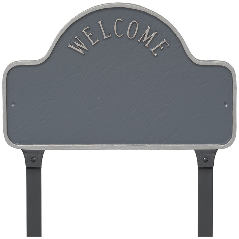 Enseigne d’adresse pour pelouse sur 3 lignes welcome, Gris / Argent, Oui